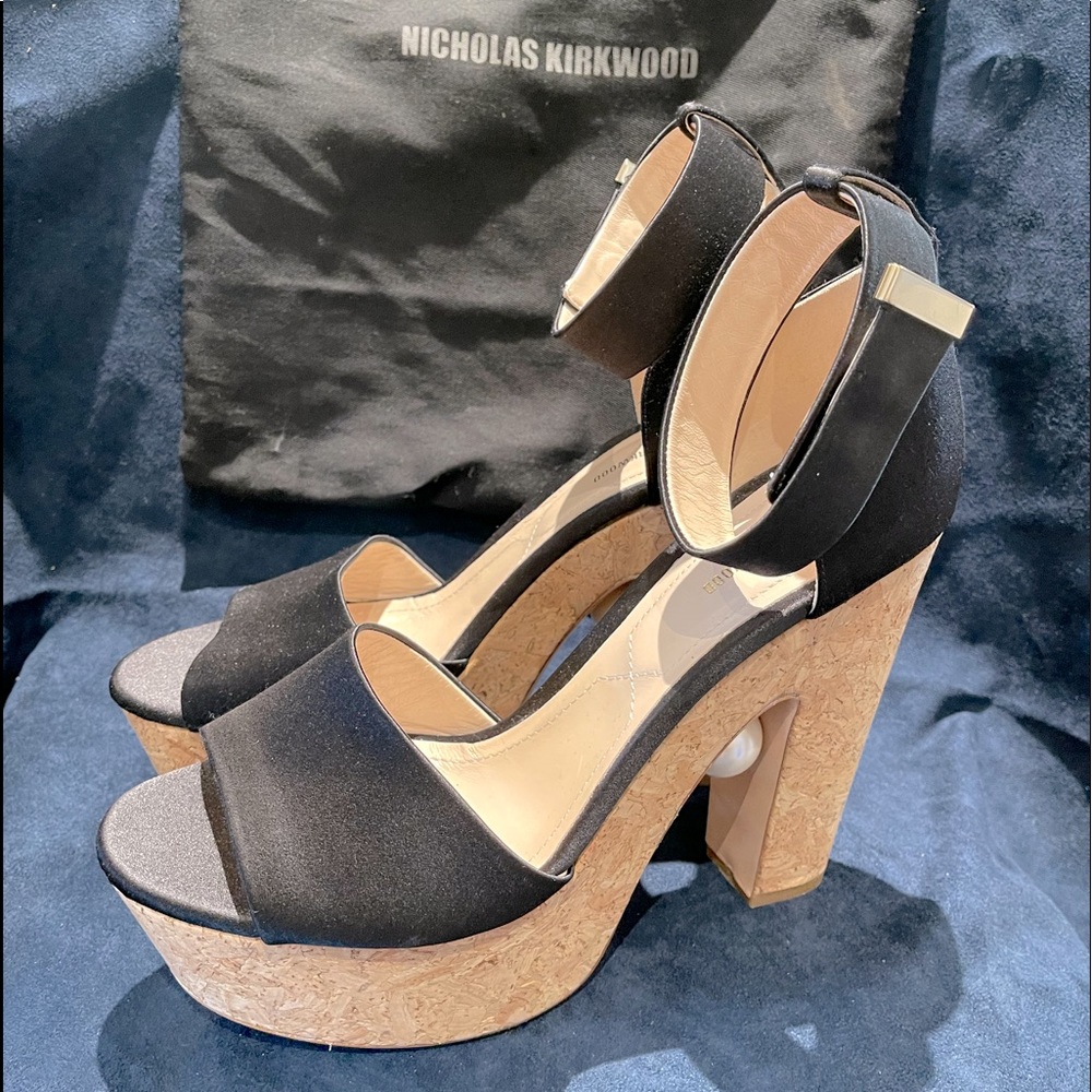 Nicholas Kirkwood black satin platform heels IMO fit like a 9-9.5